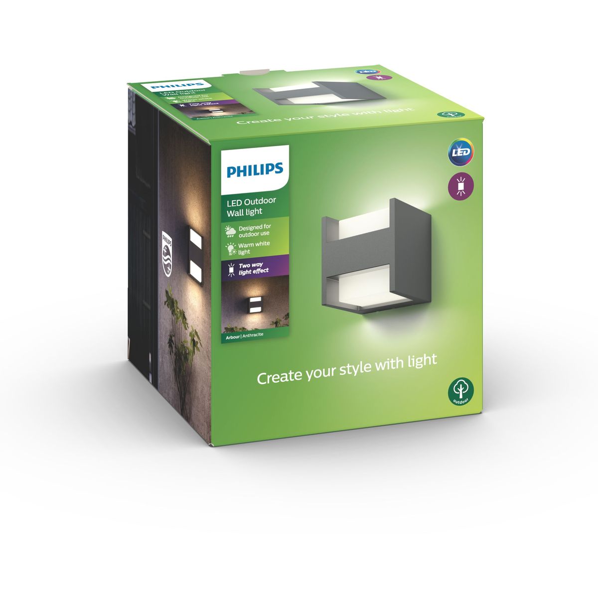 Philips - Arbor Wandlaterne anthrazit 2x4,5W