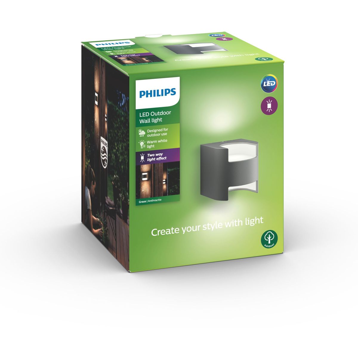 Philips - Grass Wandlaterne Anthrazit 2x4,5W SEL