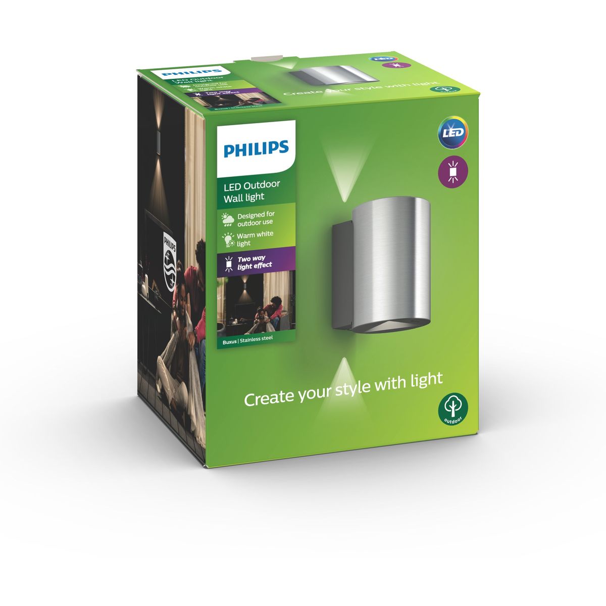 Philips - Buxus Wandlaterne Edelstahl 2x4,5W SELV