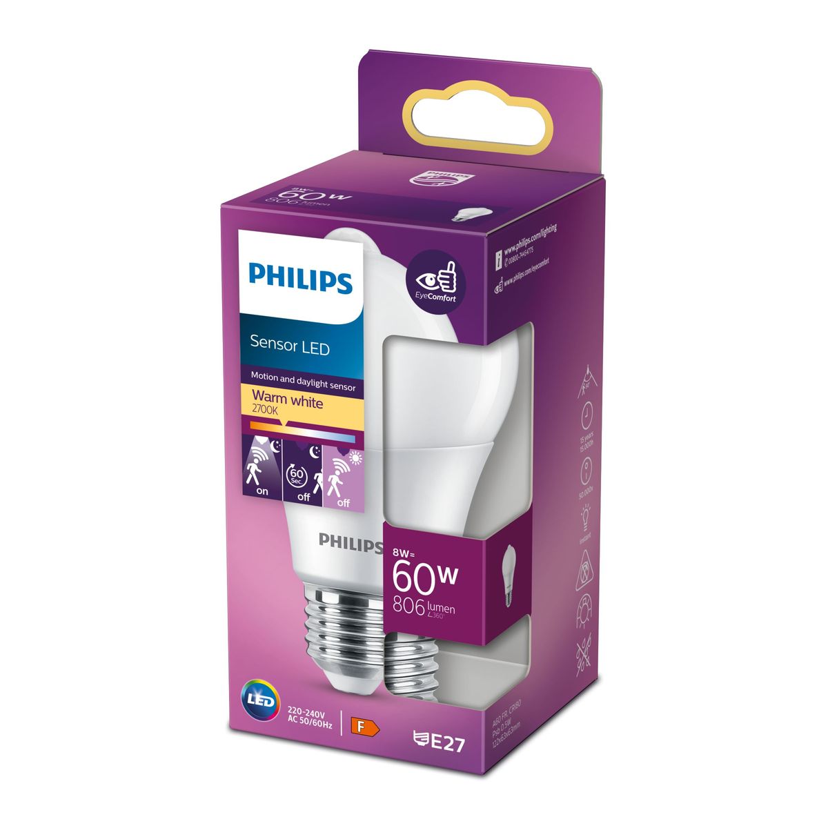 Philips - LED Sensor 60W A60 E27 WW FR ND 1SRT4