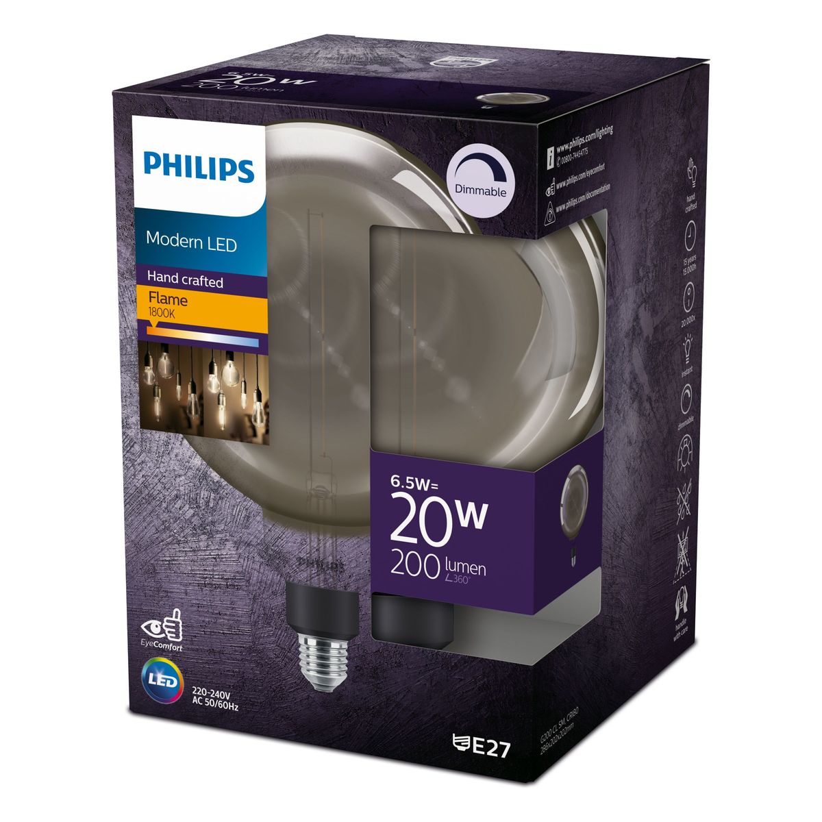 Philips - LED Giant 20W E27 G200 1800K rauchig D