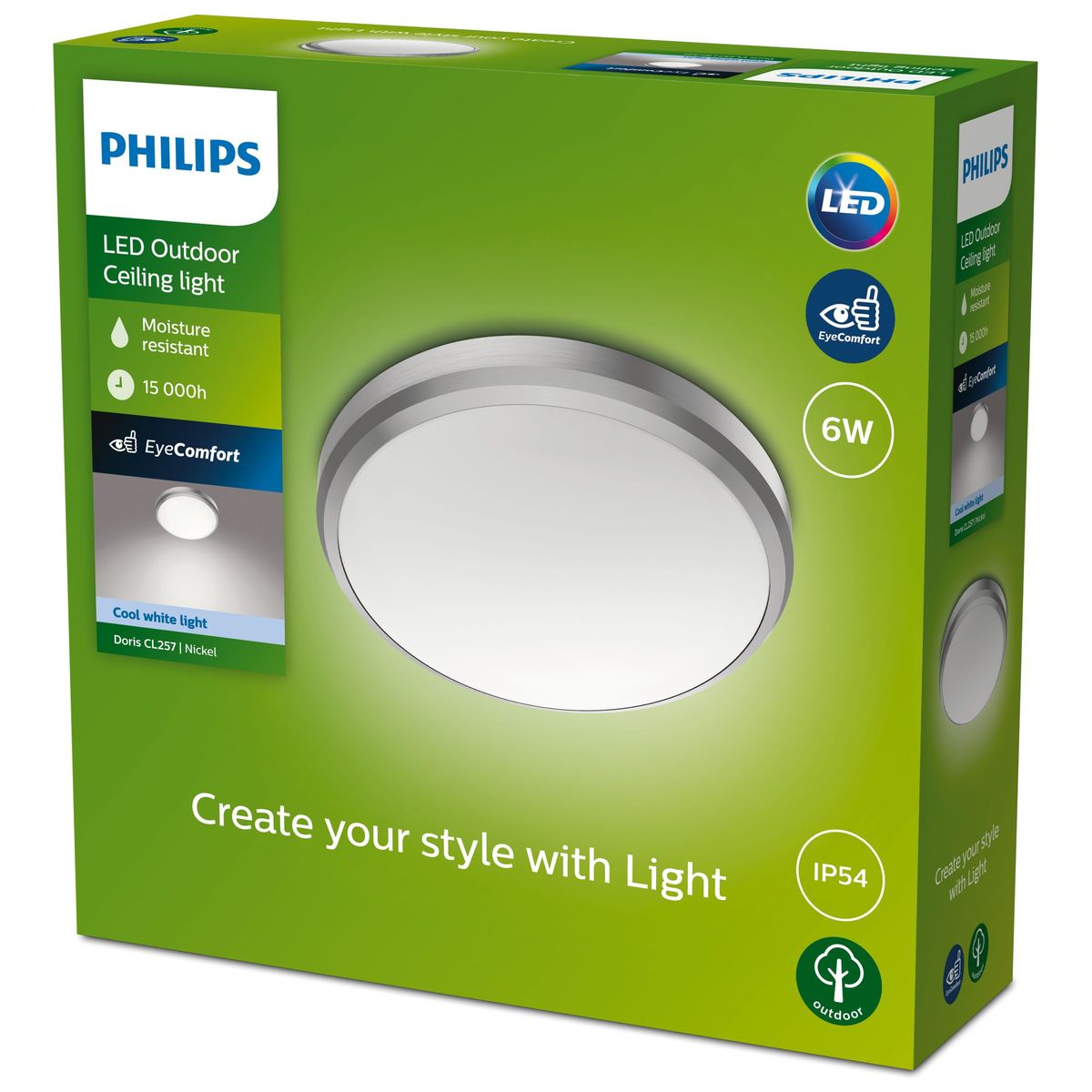Philips - Doris Ceiling 6W 40K Nickel IP54 HV