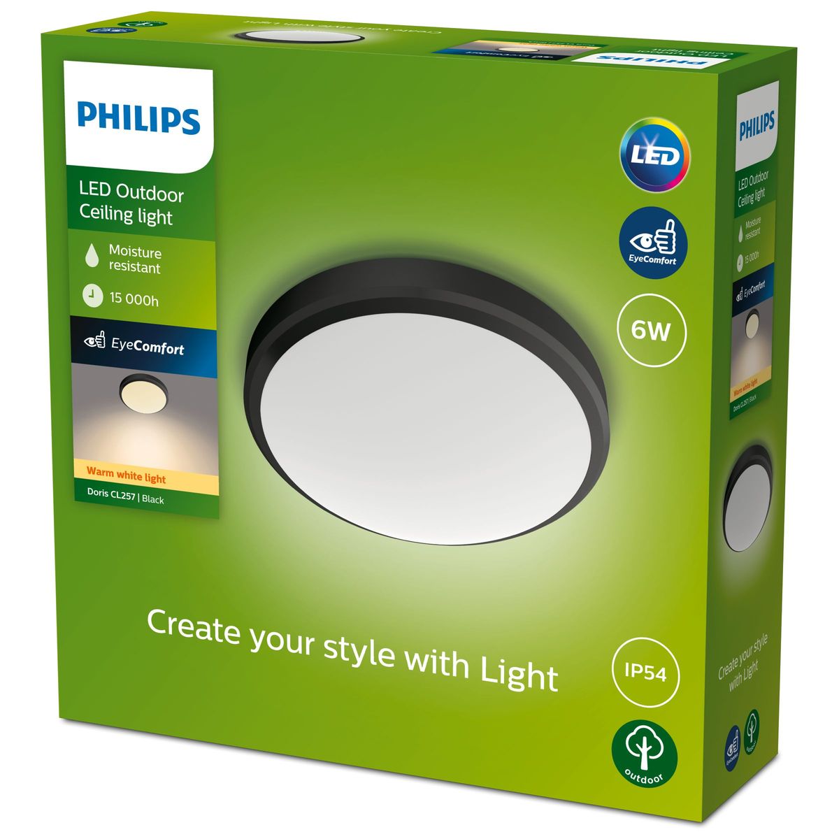 Philips - Doris Ceiling 6W 27K Black IP54 HV