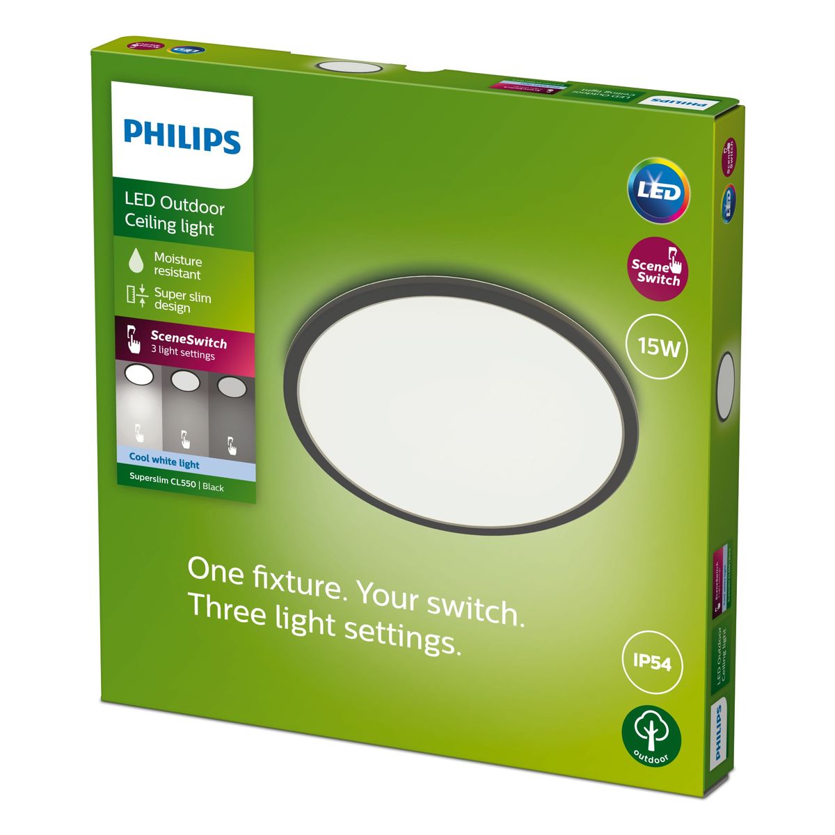 Philips - SuperSlim Ceiling SSW 15W 40K Schwarz IP54