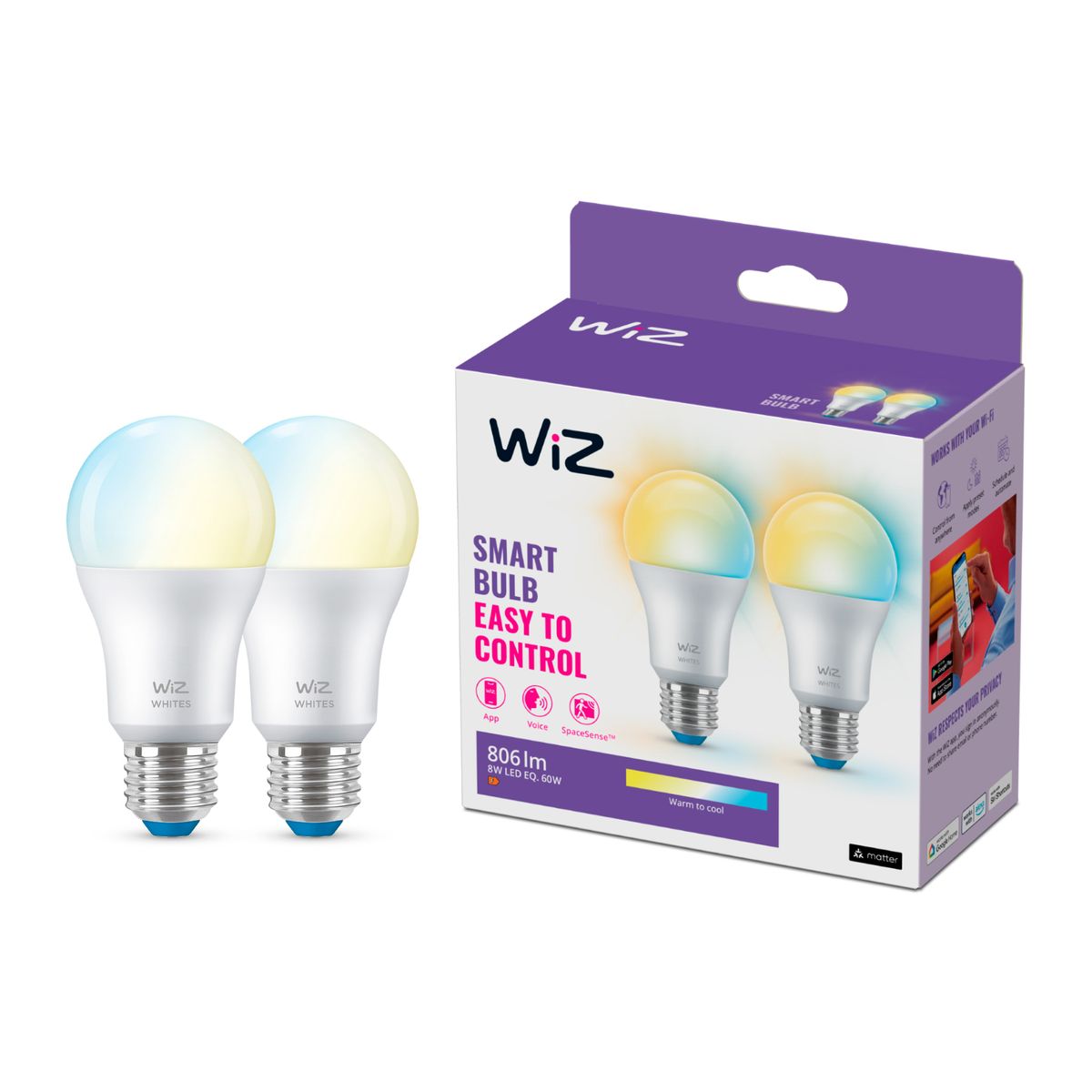 Philips - Wi-Fi BLE 60W A60 E27 827-65 TW 2PF/6