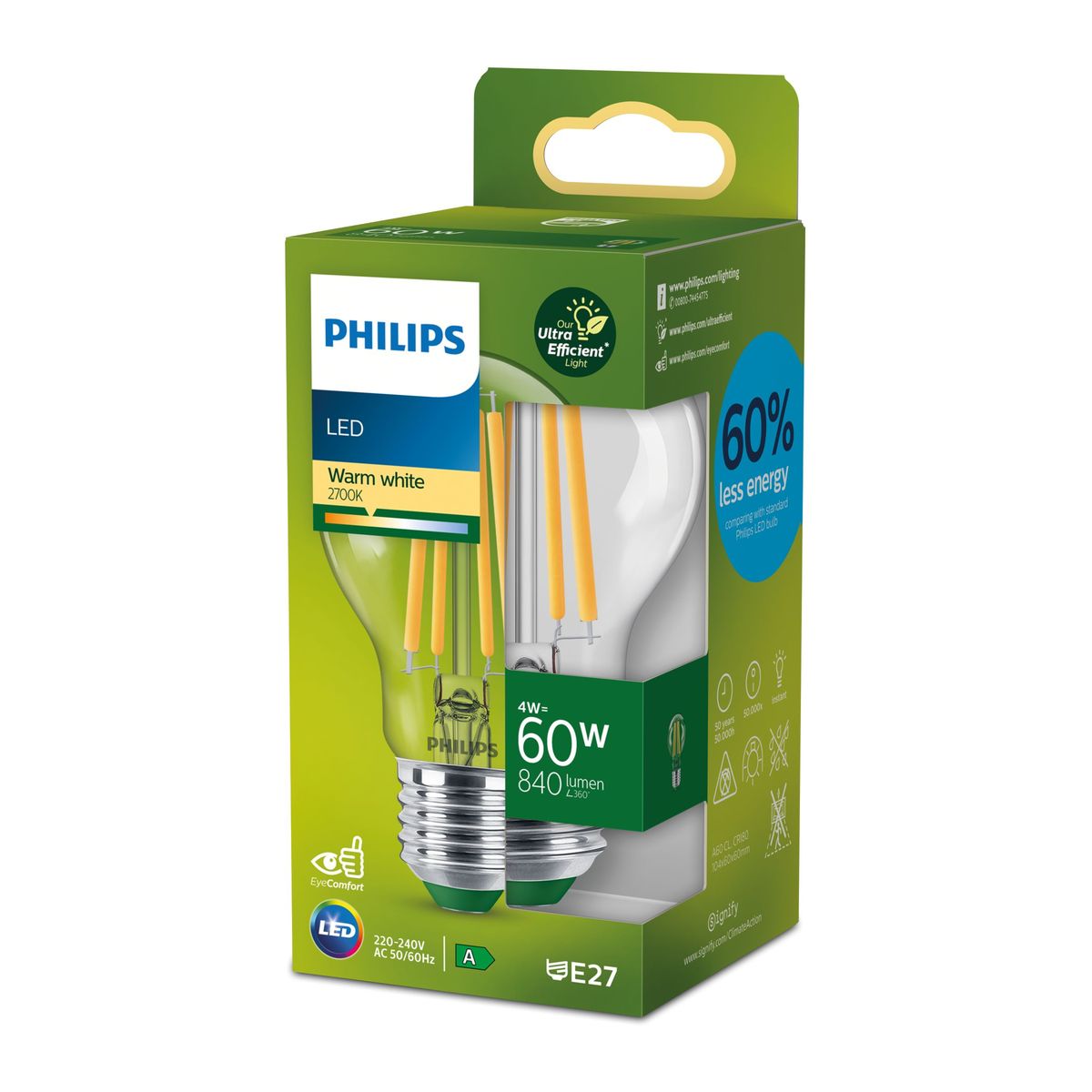 Philips - LED CLA 60W A60 E27 2700K CL UE SRT4