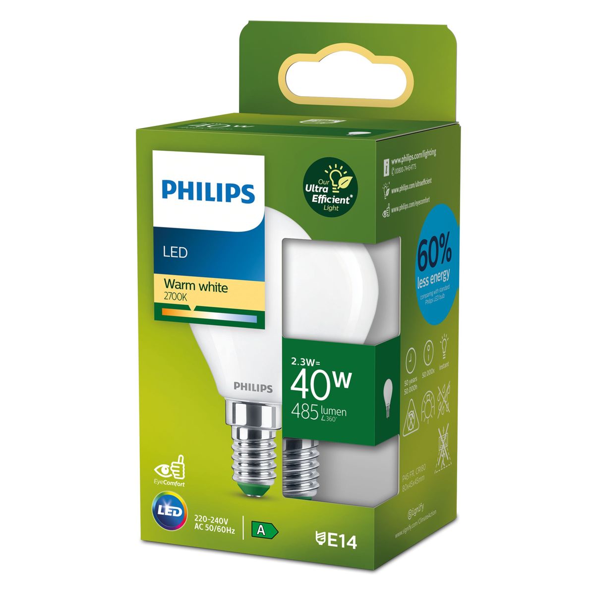 Philips - LED CLA 40W P45 E14 2700K FR UE SRT4