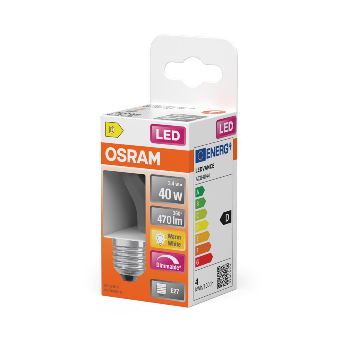 OSRAM LED-LAMPA RUND KLAR (40) E27 DIM | 3,4W