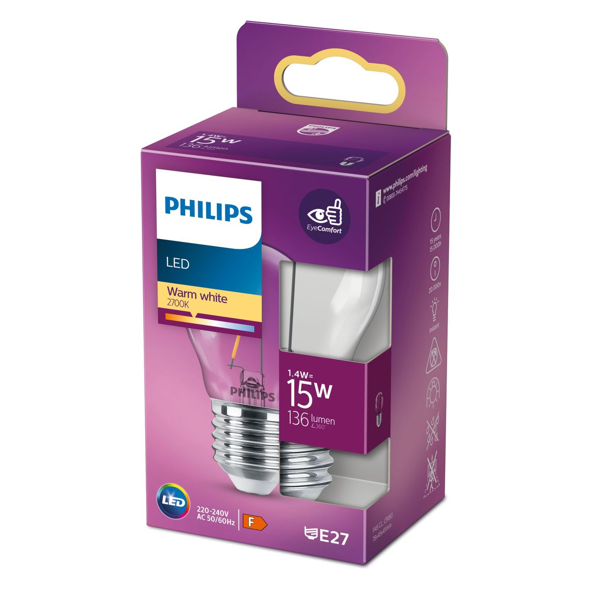Philips - LED classic 15W P45 E27 WW CL ND SRT4