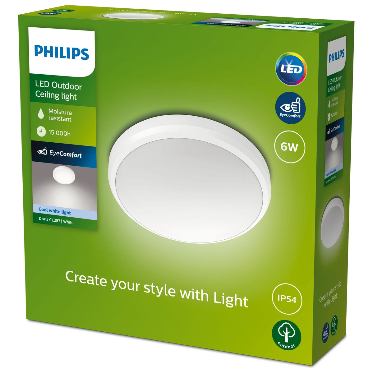 Philips - Doris Decke 6W 40K Weiß IP54 HV