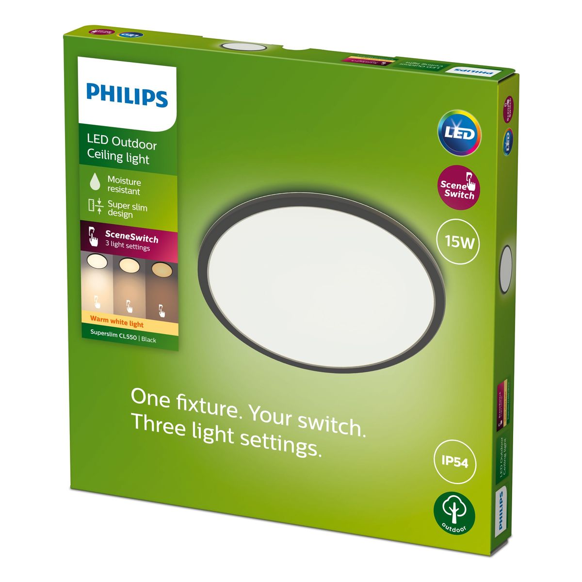Philips - SuperSlim Decke SSW 15W 27K Schwarz IP54