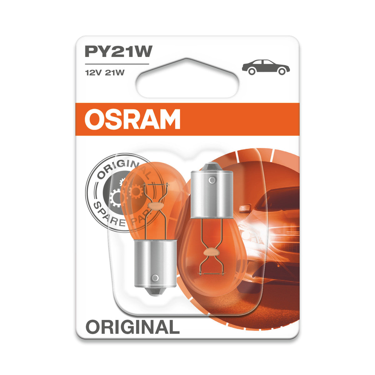 OSRAM ORIGINAL – METALLBASIS – PY21W Extra-Glühbirne, 2er-Pack